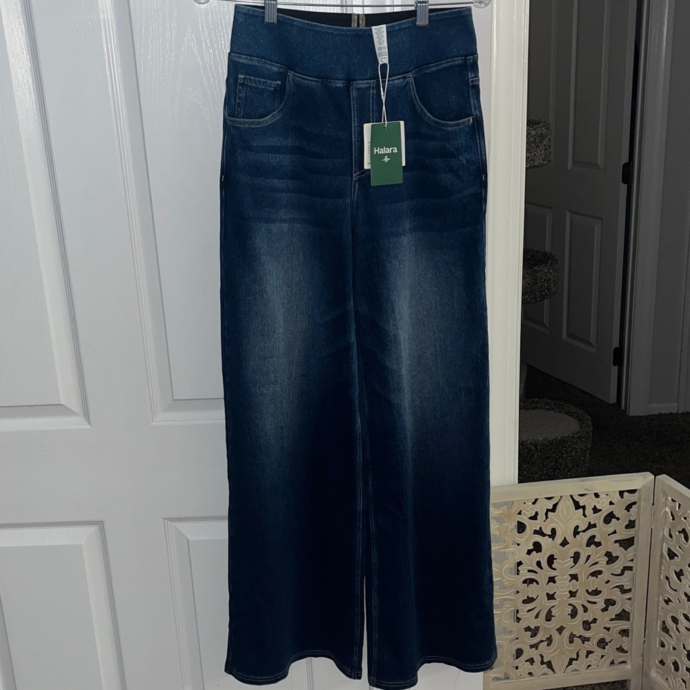 NWT Halara Flex Frost Blue Denim wide leg jeans Size Medium tall - Picture 6 of 14
